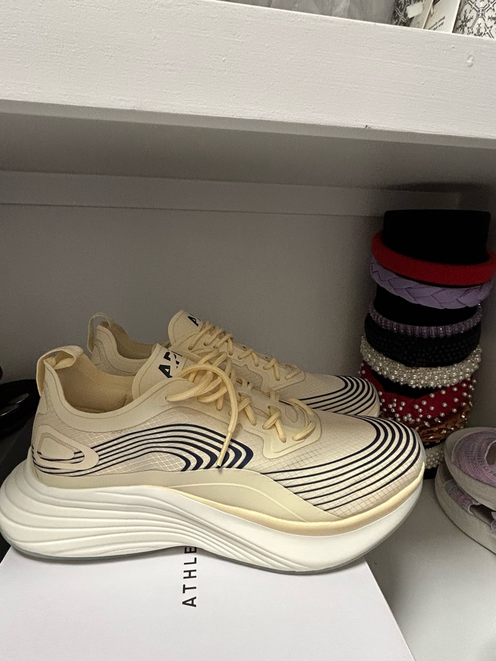 Mens Cream Platform Sneakers with Black Wave Detail
